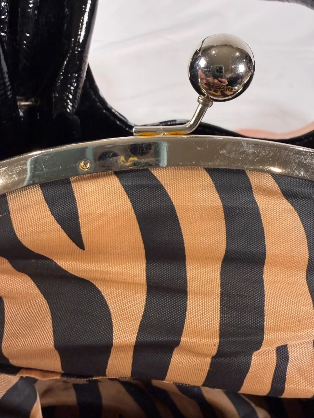 Y2K Zebra Print Kiss Lock Satchel Glam Statement Handbag